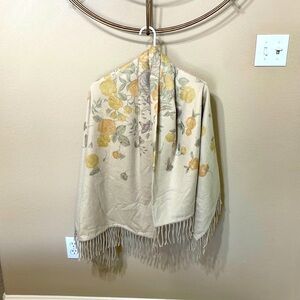 Loro Piana cream cashmere scarf/shawl with floral pattern